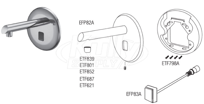 Sloan ETF-800 Hardwired Bluetooth Sensor Faucet Parts Breakdown (Post-2019)