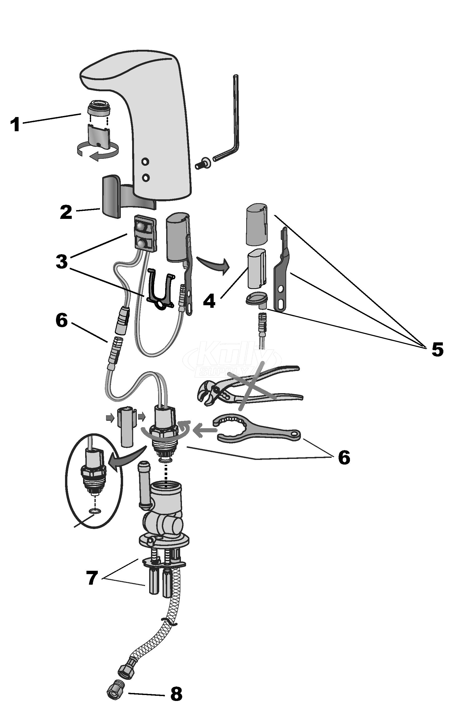 Symmons S-6080-SSUP Faucet Parts Breakdown