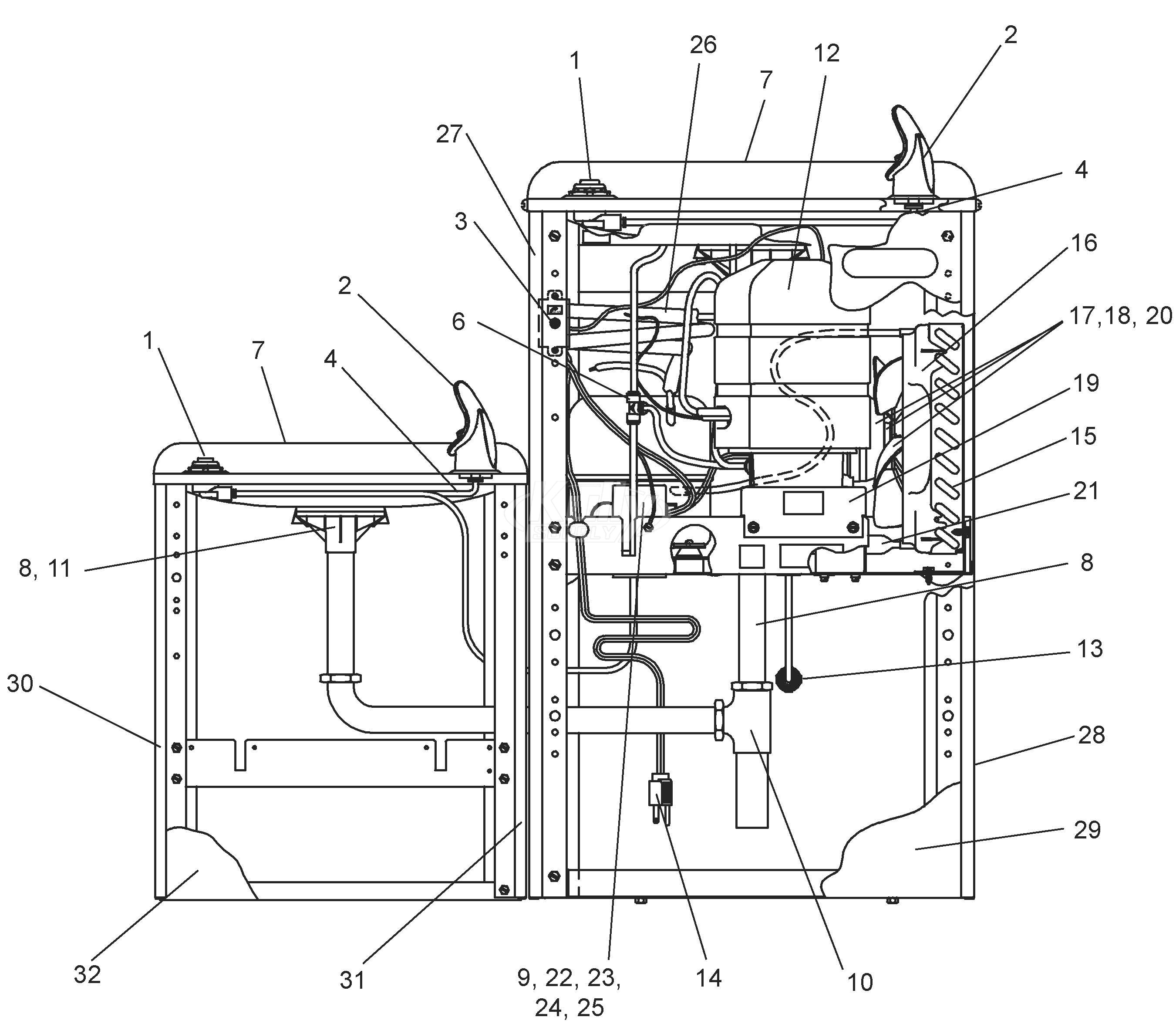 Elkay EWTLA Dual Station Drinking Fountain Parts Breakdown