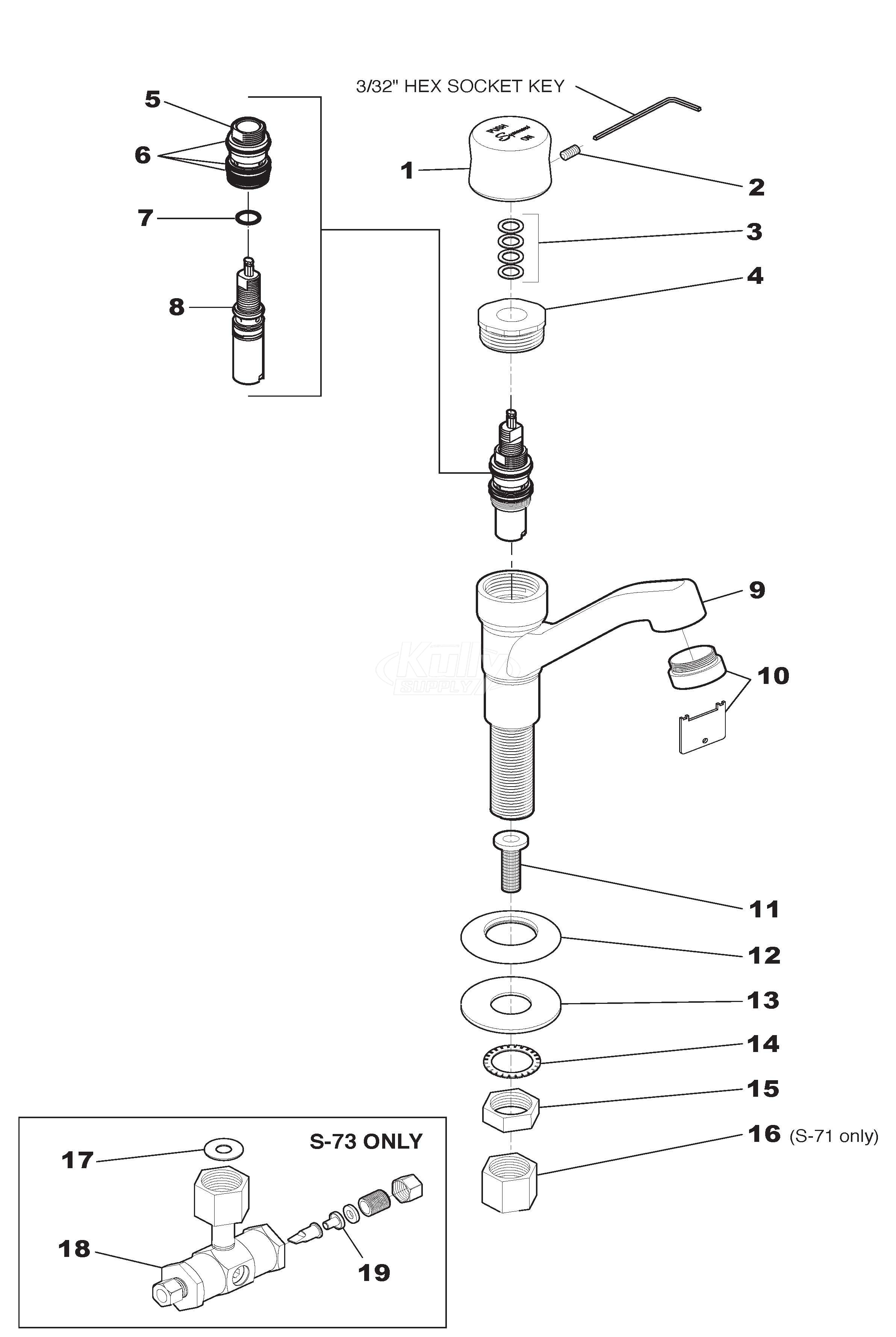 Symmons S-71/S-73 Faucet Parts Breakdown