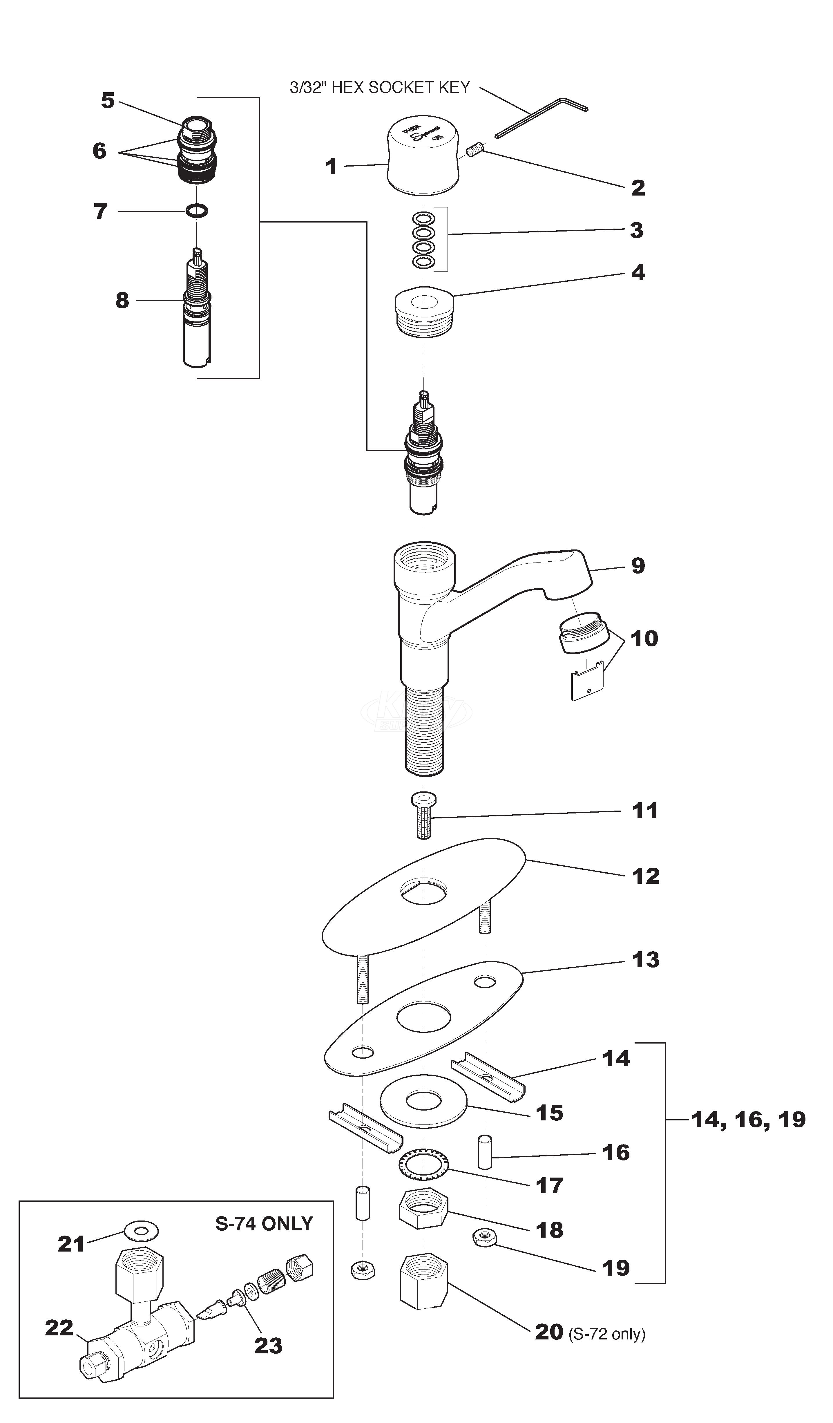 Symmons S-72/S-74 Faucet Parts Breakdown