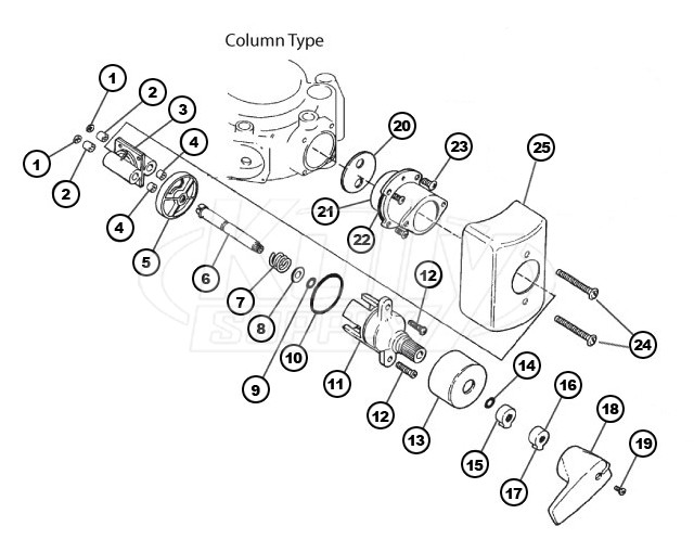 Bradley Equa-Flo Column Shower Valve Prior To March 2002 Parts Breakdown