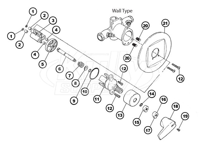 Bradley Equa-Flo Wall Shower Valve (Prior to March 2002) Parts Breakdown