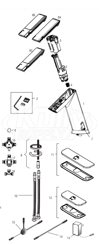 Sloan EFX-200, EFX-250, EFX-275, EFX-277, EFX-280 Series Infrared Sensor Faucet Parts Breakdown