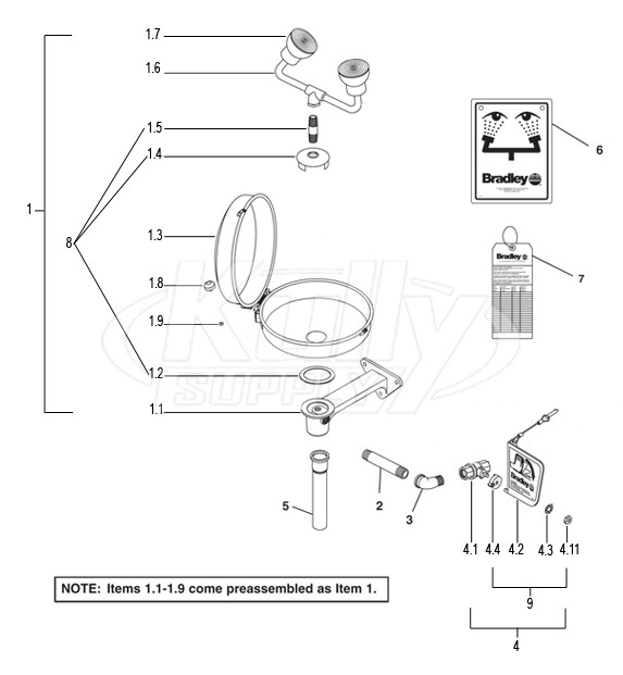 Bradley S19-220DCFW Parts Breakdown