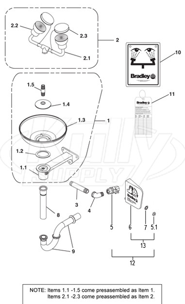 Bradley S19-220FWPT Parts Breakdown