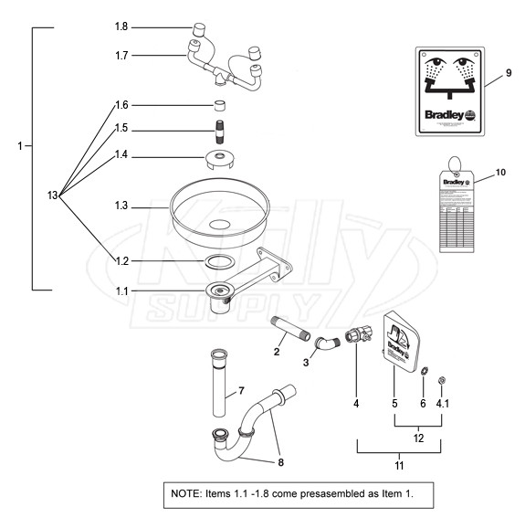 Bradley S19-220BPT Parts Breakdown