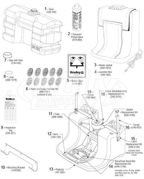 Bradley S19-921, S19-921H, & S19-921HR Parts Breakdown