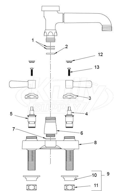 Zurn Z812 4" Centerset Faucet (Vacuum Breaker Spouts) Parts Breakdown