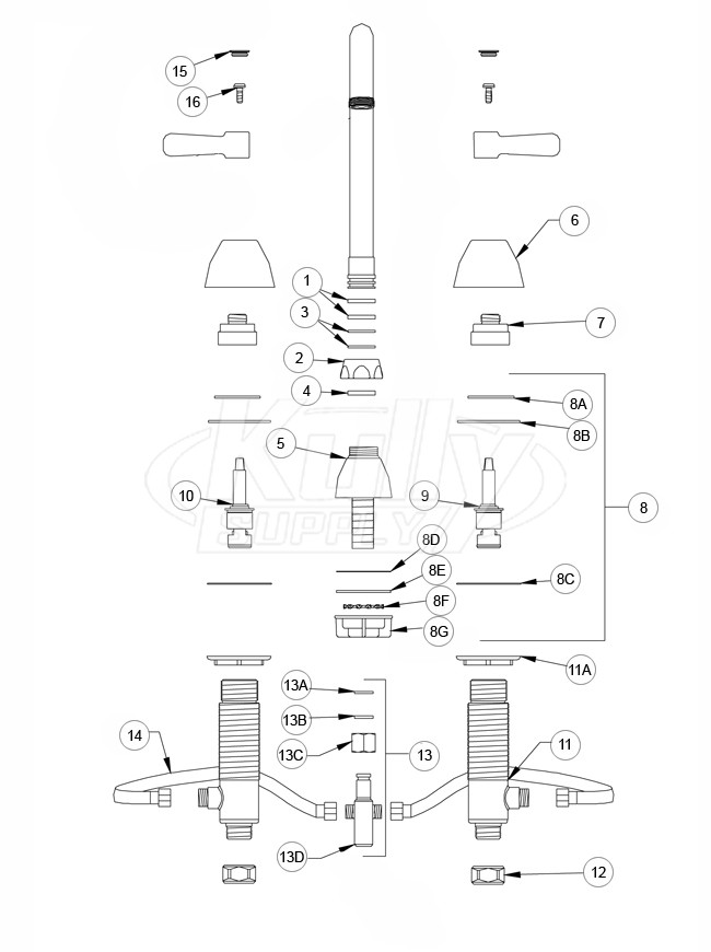 Zurn Z831A1 Widespread Gooseneck Faucet Parts Breakdown 