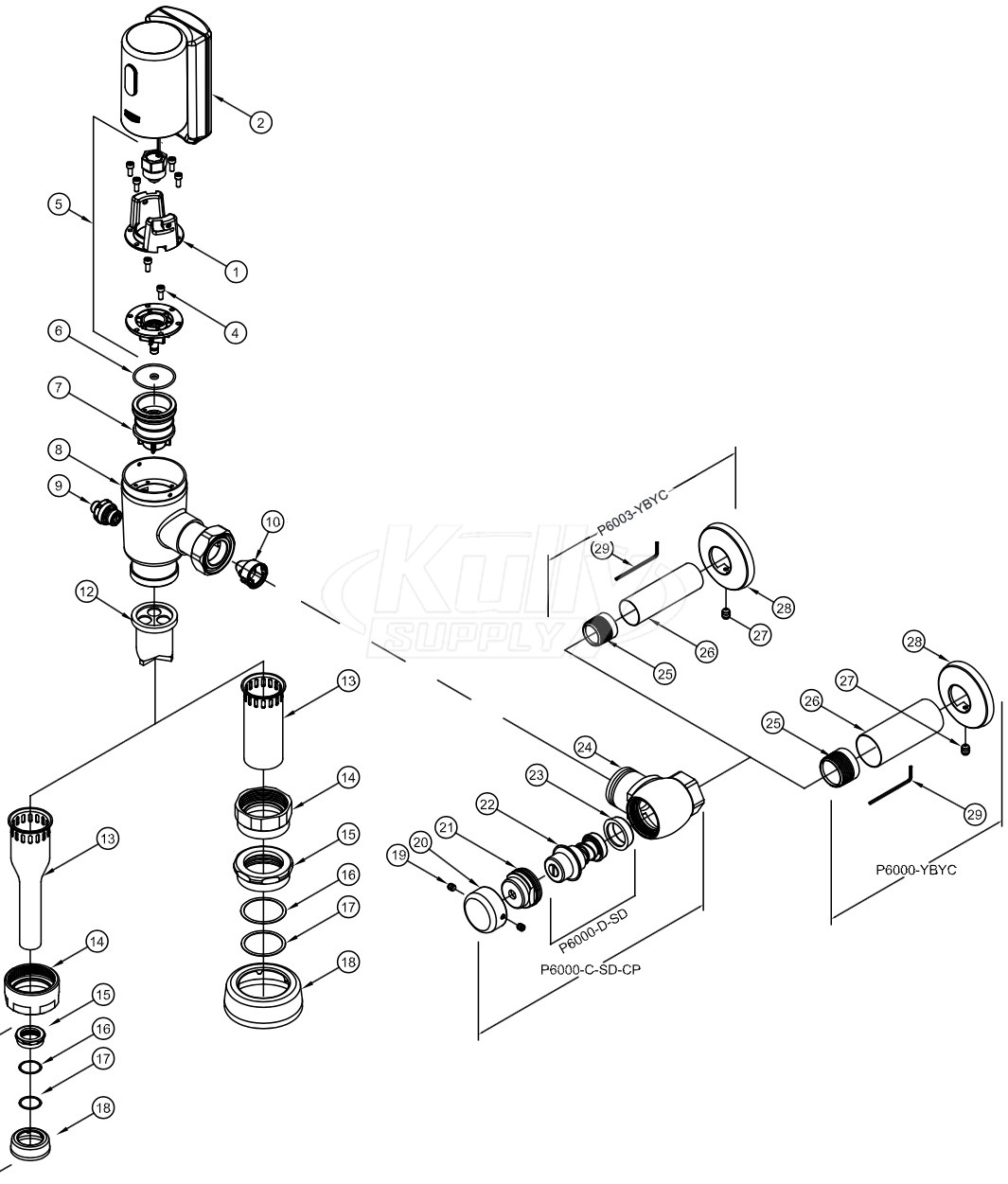 Zurn ZTR6200-W2 Connected Series Flush Valve Parts Breakdown