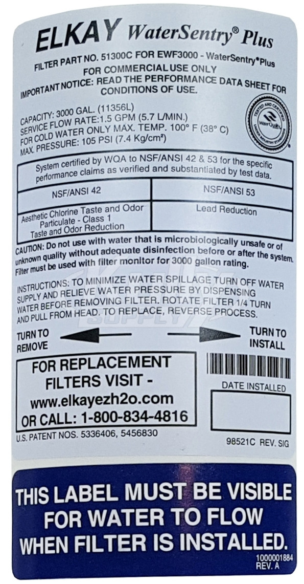 Elkay 51300C 3PK EZH2O Water Sentry Plus Replacement Filter3 Pack